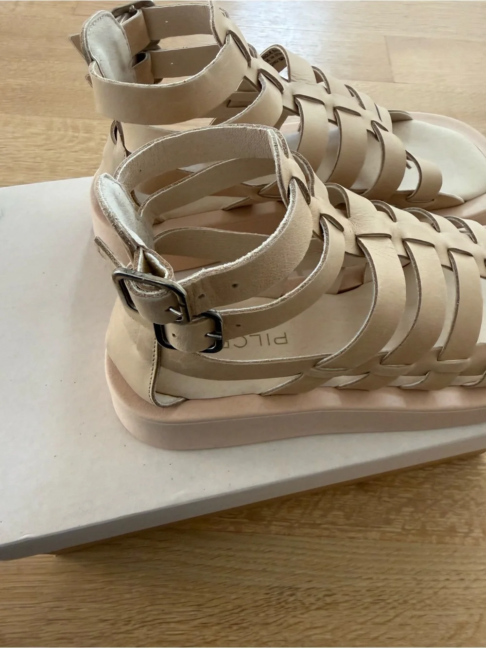 Pilcro Anthropologie Beige Strappy Gladiator Platform Sandals NWT